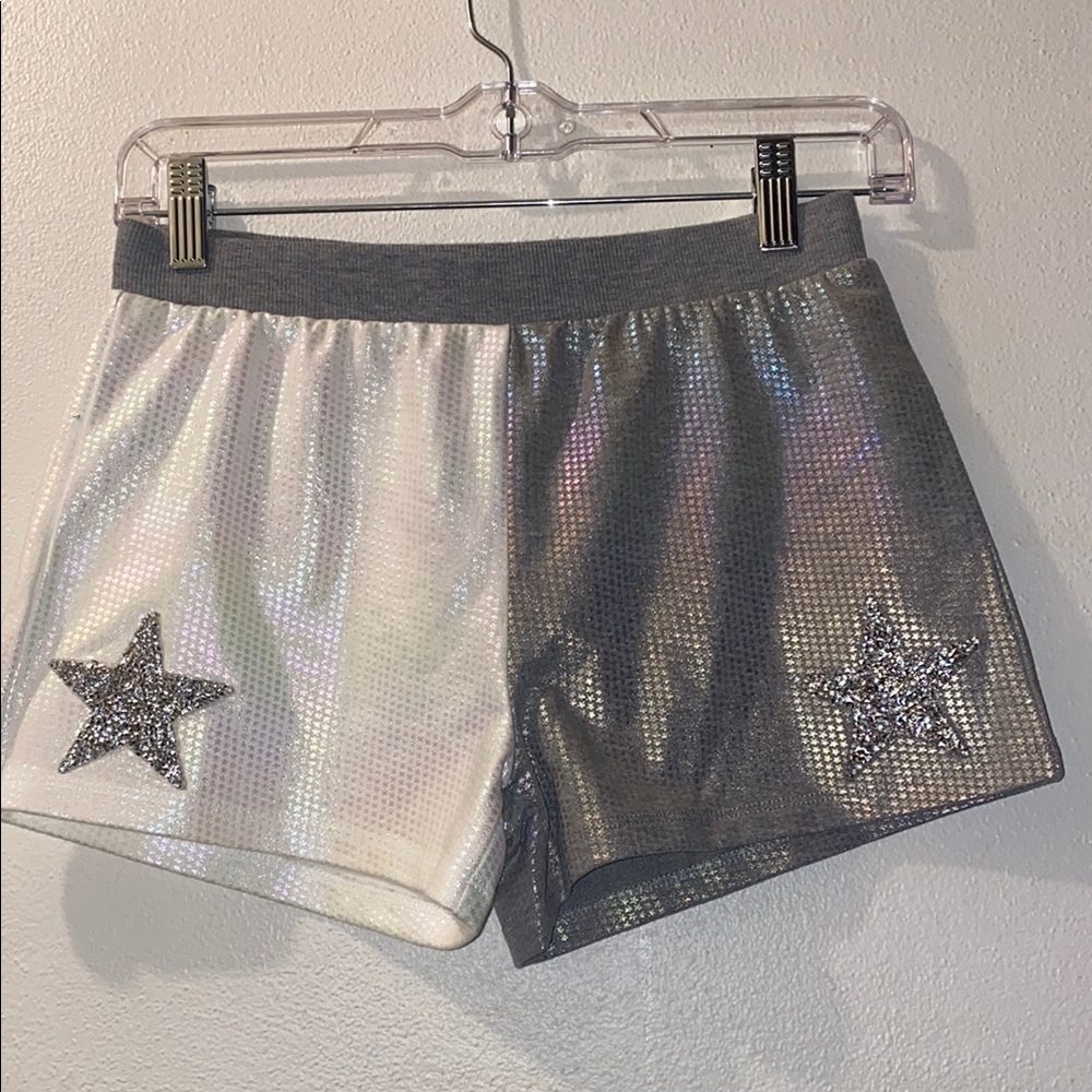 MIA girls size large Silver Gray Shimmer Shorts with Star Accents